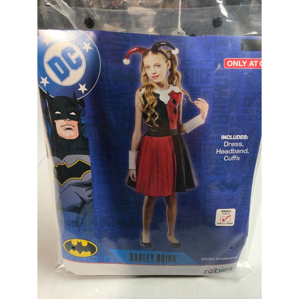 Rubies DC Comics Harley Quinn Costume Girls Small 6 Red Black Dress Headband Set